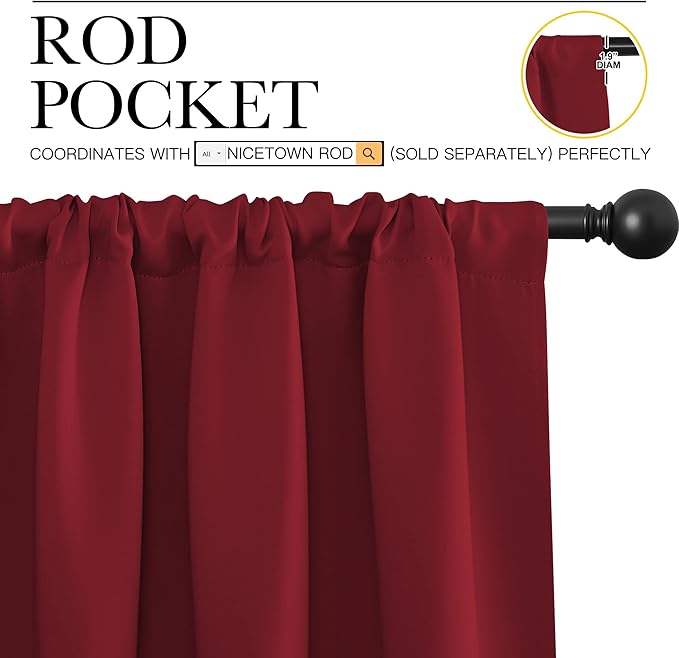 NICETOWN Christmas Burgundy Red Blackout Curtains 72 inches Long, Privacy Room - Image 3