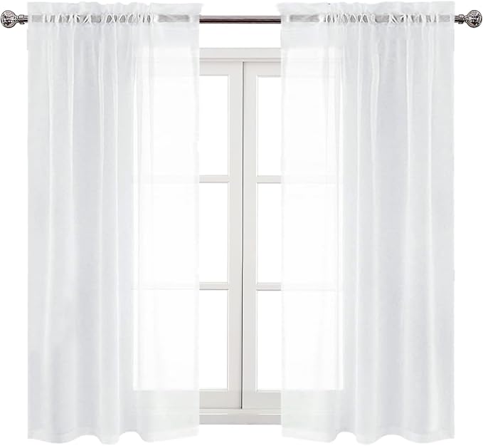 DWCN White Sheer Curtains Semi Transparent Voile Rod Pocket Curtains - Image 9