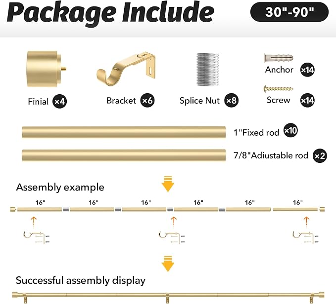 GEEBOBO 2 Pack Gold Curtain Rods - Image 6