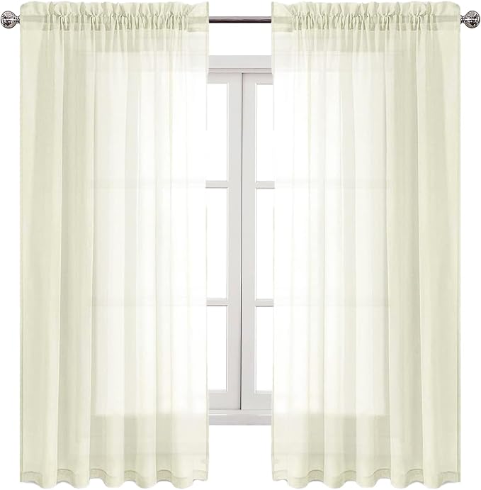DWCN Ivory Sheer Curtains Semi Transparent Voile Rod Pocket Curtains - Image 9