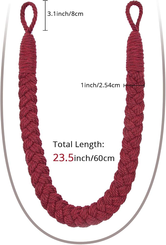NICEEC 2 Pack Natural Cotton Rope Curtain Tiebacks Elegant Boho Style - Image 3