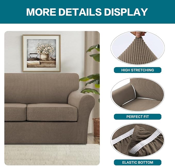 Turquoize 4 Piece Sofa Covers for 3 Cushion Couch Sofa Slipcover Soft Couch - Image 4