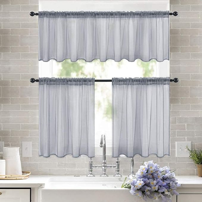 MIULEE 2 Panels Kitchen Tiers Half Window Sheer Curtains Rod Pocket Translucent - Image 8