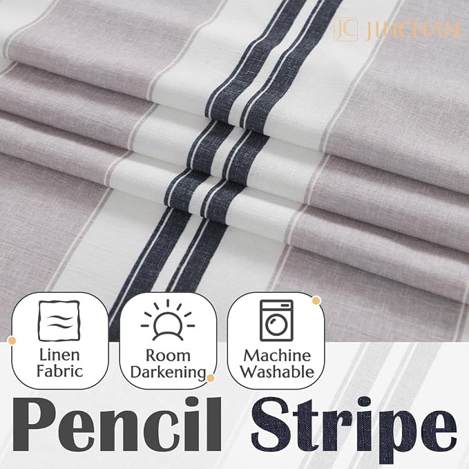 jinchan Striped Linen Curtain 18 Inch Window Treatment - Image 3