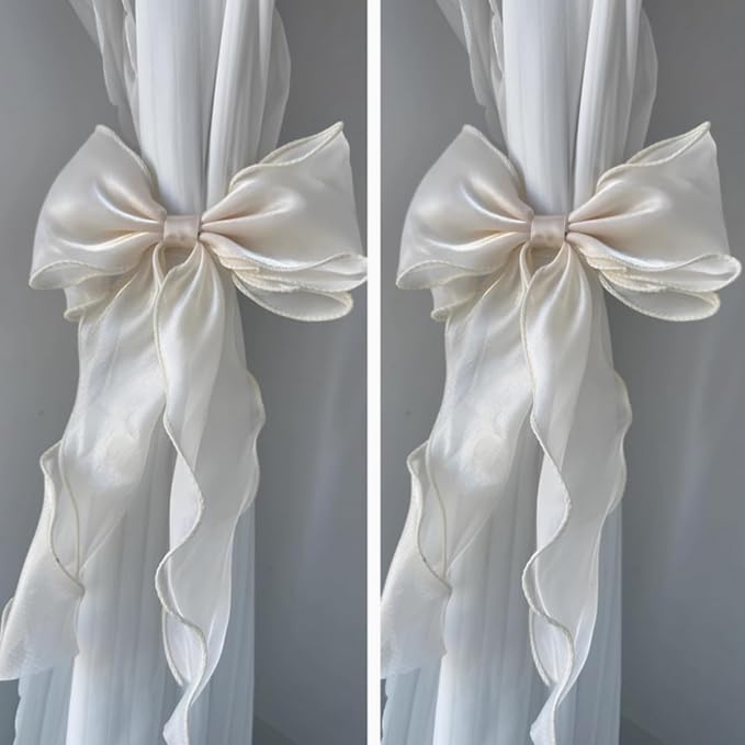 2 Pack French Silky Bow Curtain Tiebacks, Elegant Lace Ribbon - Image 5