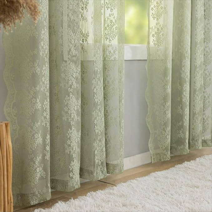 YJ YANJUN Vintage Lace Curtains 84 Inch Long- Victorian Floral Pattern Sheer - Image 6