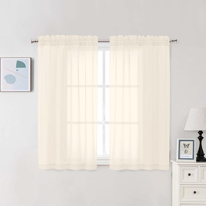 Chyhomenyc Cream Sheer Curtains 48 Inch Long, Light Filtering Solid Color by Chyhomenyc