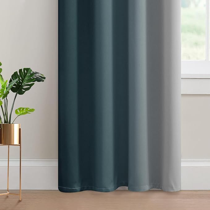 Yakamok Greyish White and Stone Blue Ombre Curtains, Light Blocking Curtains - Image 4