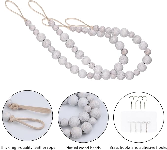 OCIOLI 2 Pieces Wood Bead Curtain Tieback Boho Curtain Tiebacks Curtain - Image 4
