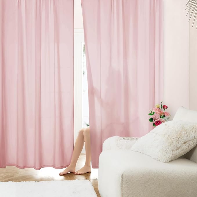 HOMEIDEAS Non-See-Through Light Pink Privacy Sheer Curtains, 52 X 54 Inches by HOMEIDEAS