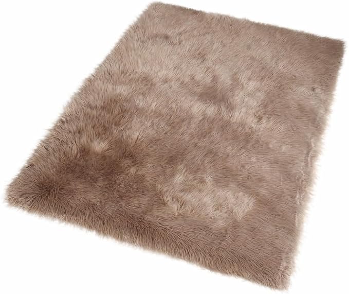 Goolela Faux Sheepskin Fur Area Rug 5x8 Light Brown Beige Fluffy Fuzzy Furry by Goolela