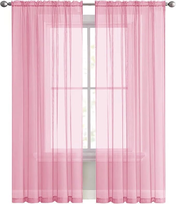 SpaceDresser Sheer Light Pink Curtains 4 Panels Rod Pocket Semi-Sheer Curtain - Image 3