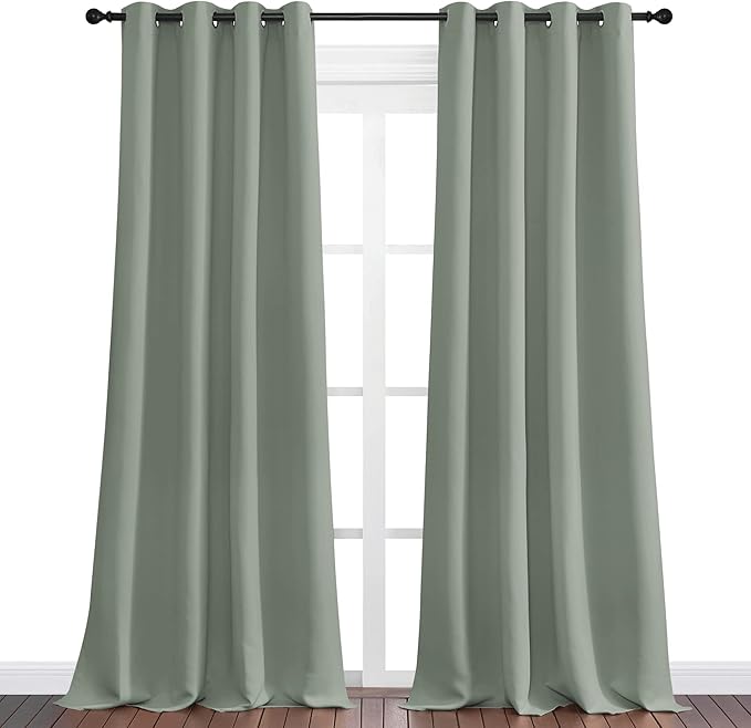 NICETOWN Greyish Green Blackout Curtains 120" Long - Image 2
