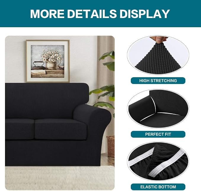 Turquoize 4 Piece Sofa Covers for 3 Cushion Couch Sofa Slipcover Soft Couch - Image 4