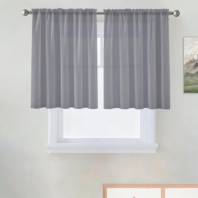 SpaceDresser Basic Rod Pocket Sheer Voile Window Curtain Panels Grey 1 Pair 2 by SpaceDresser