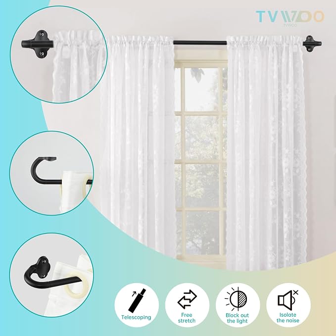 TVWOO Black Wrap Around Curtain Rods:5/8" Small Blackout Adjustable Window - Image 2