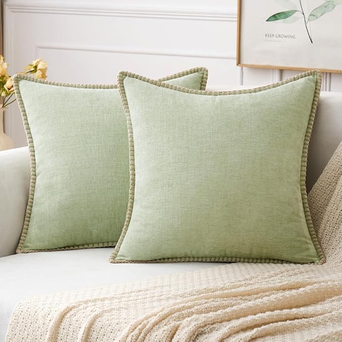 MIULEE Pack of 2 Couch Throw Pillow Covers 16x16 Inch Light Green Farmhouse by MIULEE