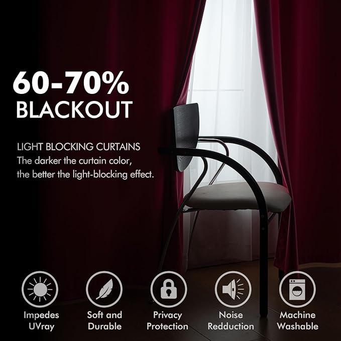 MIULEE Velvet Curtains Berry Elegant Grommet Thermal Insulated Soundproof Room - Image 4