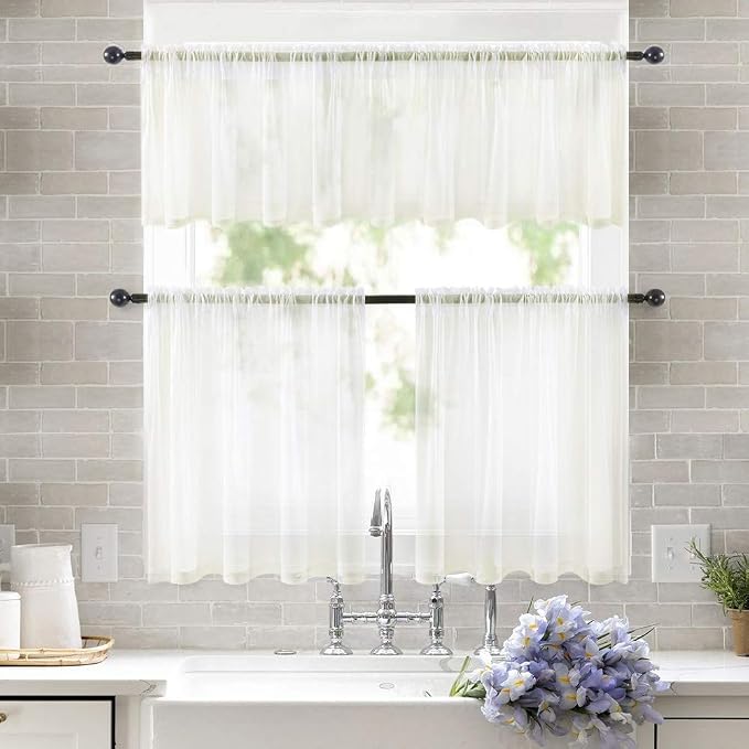 MIULEE 2 Panels Kitchen Tiers Half Window Sheer Curtains Rod Pocket Voile Drapes - Image 8