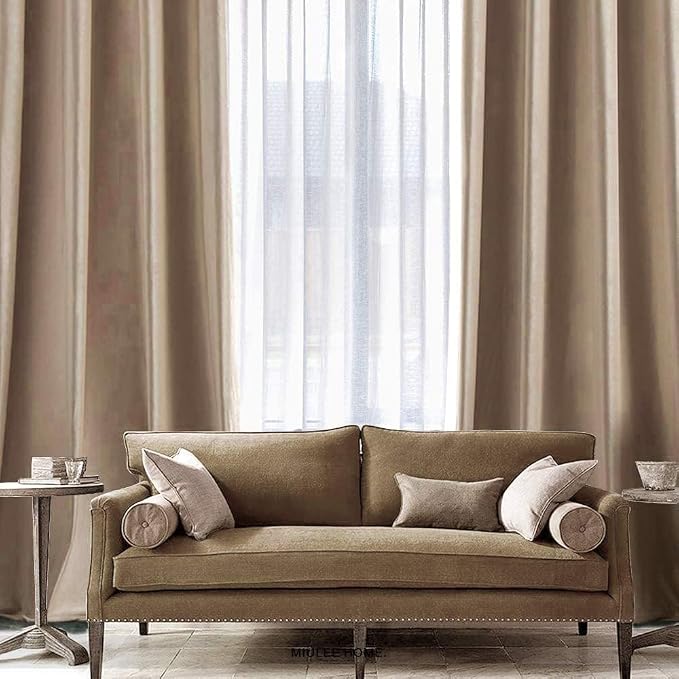 MIULEE 2 Panels Blackout Velvet Curtains Solid Soft Grommet Camel Beige - Image 6