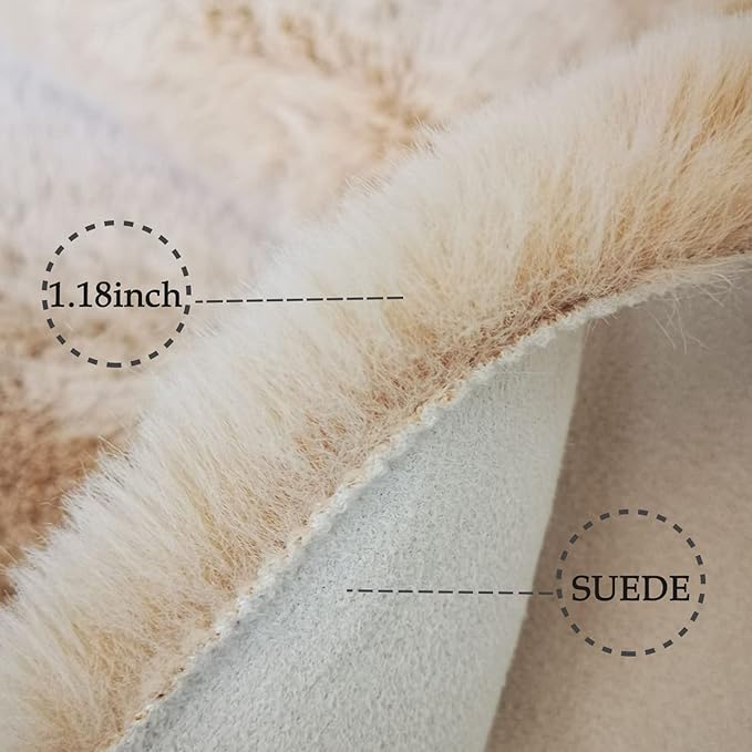 Ghouse Faux Rabbit Fur Round Rug 4ft Light Brown Beige Round Rugs - Image 3