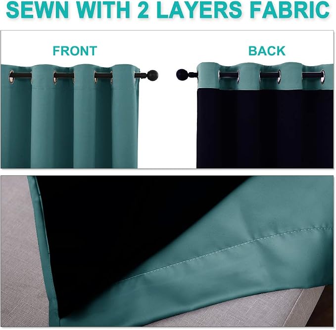 NICETOWN 100% Blackout Curtains 45 inches Long, Sea Teal, 1 Pair, 42 inches - Image 5