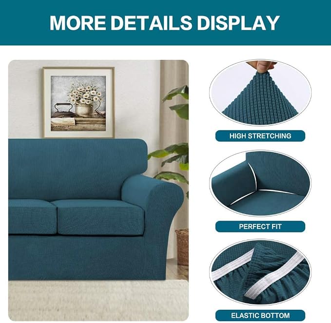 Turquoize 4 Piece Sofa Covers for 3 Cushion Couch Sofa Slipcover Soft Couch - Image 4