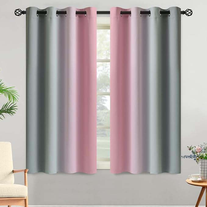 Yakamok Pink and Grey Blackout Curtains, Ombre Full Room Darkening Window - Image 2