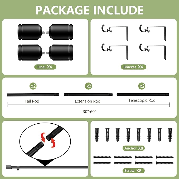 5/8” Diameter Curtain Rods 30-60 Inch, - Image 3