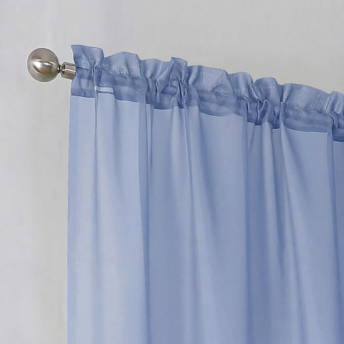 Simplebrand Denim Sheer Curtains 63 Inch Length 2 Panels, Rod Pocket Solid - Image 6