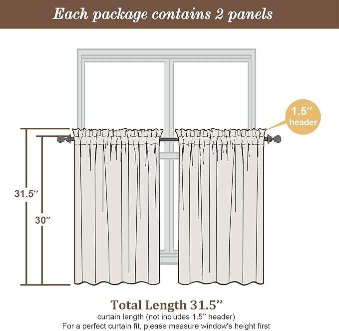 Chyhomenyc Navy Blue Sheer Curtains 30 inch Length 2 Panels, Light Filtering - Image 7