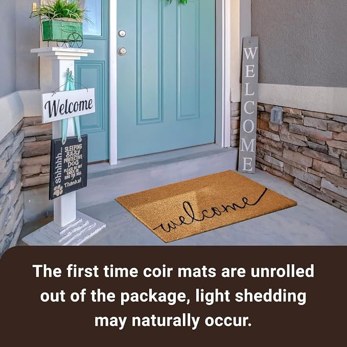 KANKUN Coco Coir Door Mat with Heavy Duty Backing, Welcome Doormat, Doormat - Image 6