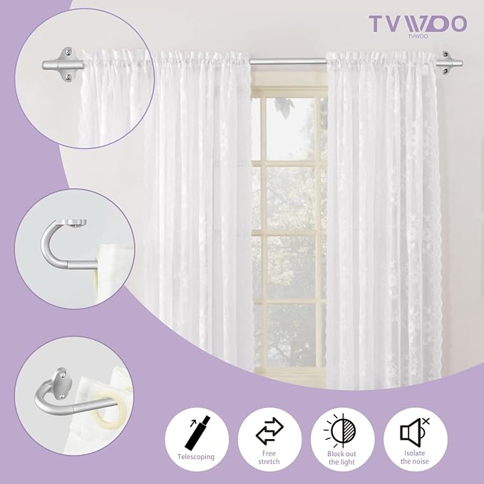 TVWOO Silver Wrap Around Curtain Rods 2Pack:Small Blackout Adjustable Window - Image 2