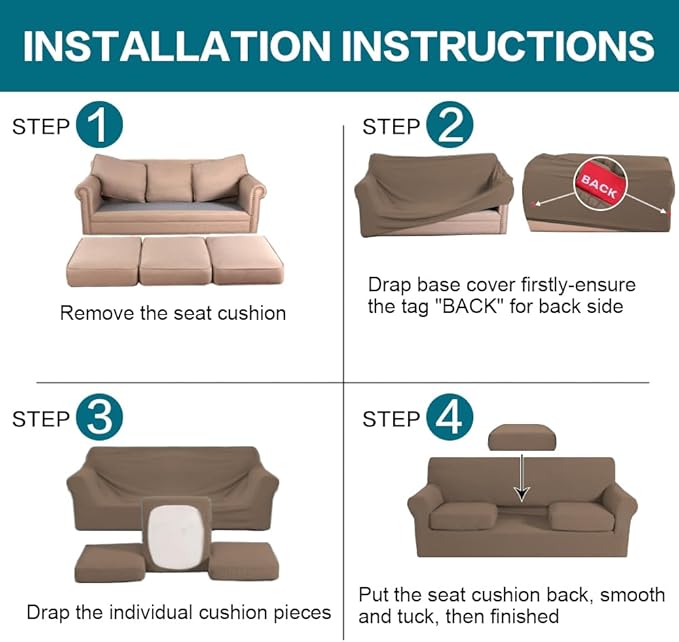 Turquoize 3 Piece Sofa Covers for 2 Cushion Couch Sofa Slipcover Soft Couch - Image 6