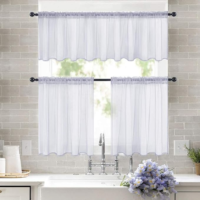 MIULEE 2 Panels Kitchen Tiers Half Window Sheer Curtains Rod Pocket Translucent - Image 8