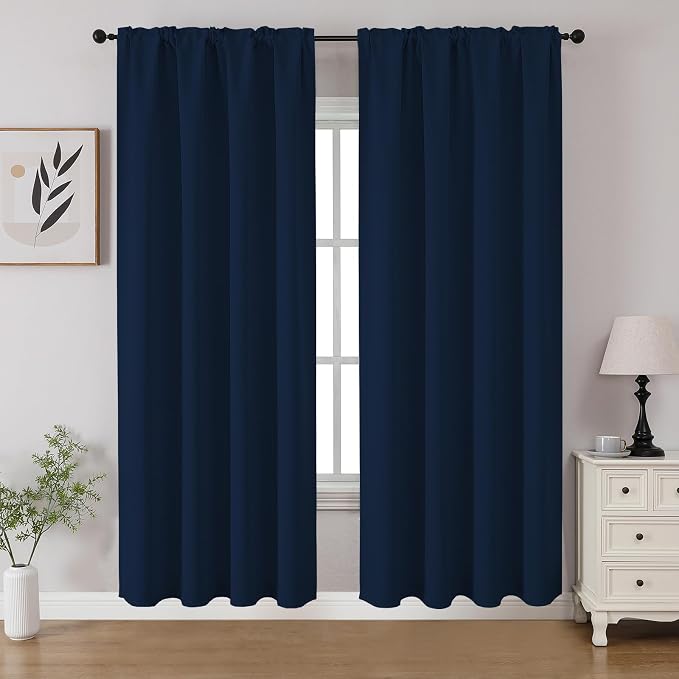 CUCRAF Navy Blue Blackout Curtains 72 inch Length 2 Panels Set, Rod Pocket Room by CUCRAF