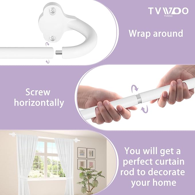 TVWOO Wrap Around Curtain Rods, 5/8 Inch Adjustable Blackout Curtain Rod Set - Image 7