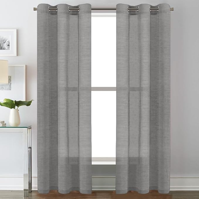 H.VERSAILTEX Linen Curtains Nickel Grommet Natural Linen Semi-Sheer Curtains 2 by HVERSAILTEX