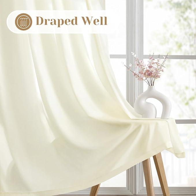 HOMEIDEAS Non-See-Through Cream Yellow Privacy Sheer Curtains 52 X 63 Inches - Image 6
