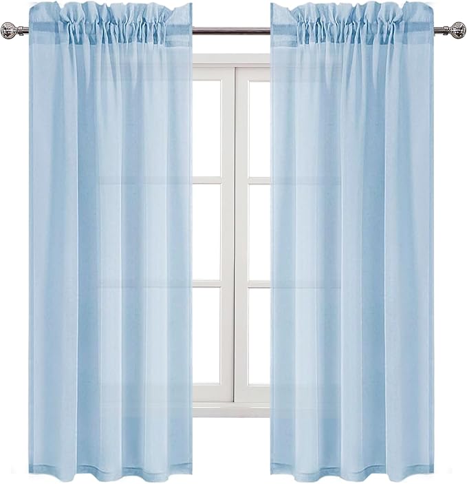 DWCN Sky Blue Sheer Curtains Semi Transparent Voile Rod Pocket Curtains - Image 9
