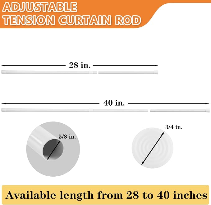 KXLife 4 Pcs Spring Tension Curtain Rod Adjustable 28 to 40 Inches, 5/8" - Image 2