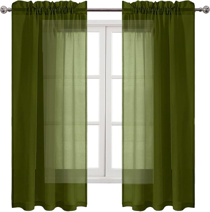 DWCN Olive Green Sheer Curtains Semi Transparent Voile Rod Pocket Curtains - Image 9
