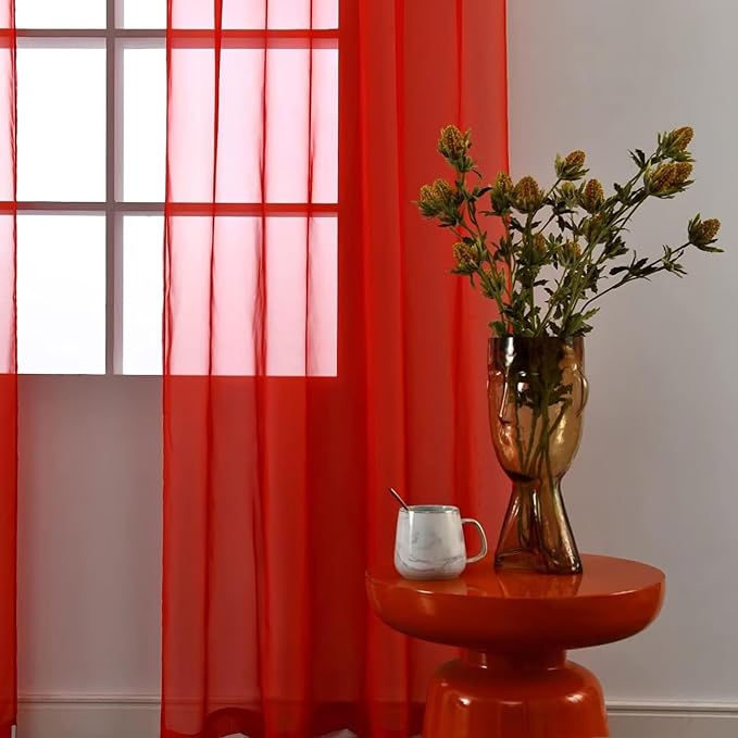 SpaceDresser Basic Rod Pocket Sheer Voile Window Curtain Panels Red 1 Pair 2 - Image 2