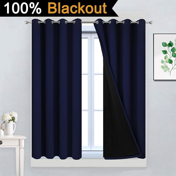 Yakamok 100% Blackout Curtains 45 Inches Long, 2 Thick Layers Total Blackout - Image 2
