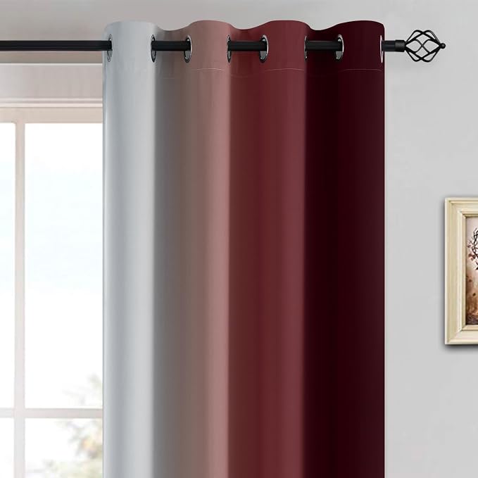 Yakamok Red and Greyish White Ombre Curtains, Room Darkening Gradient Color - Image 3