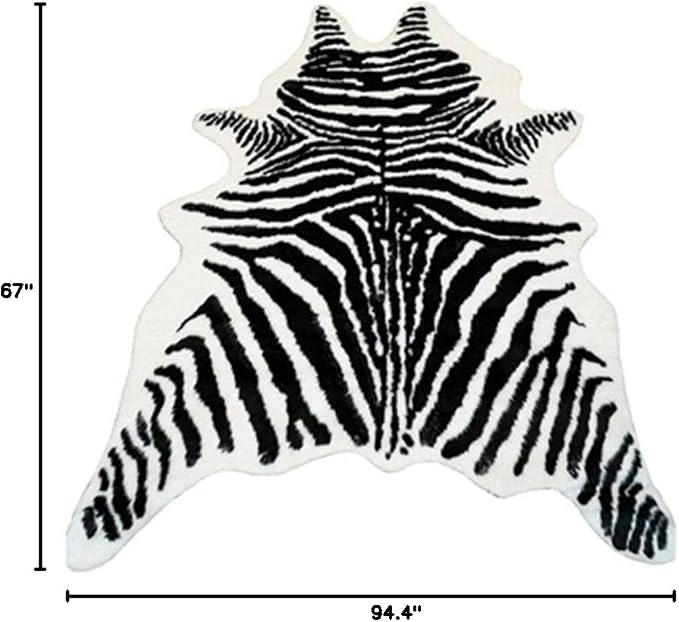Zebra Print Rug Faux Animal Cowhide Skin Area Rug Leather Carpet Mat Large Size - Image 3