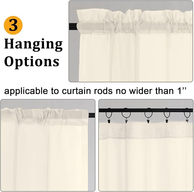 Gwine Cream Valances for Windows, Small Light Filtering Rod Pocket Cafe Valance - Image 4