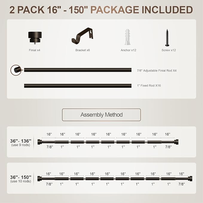 Lootkell 2 Pack Modern Brown Curtain Rods Set - Image 9