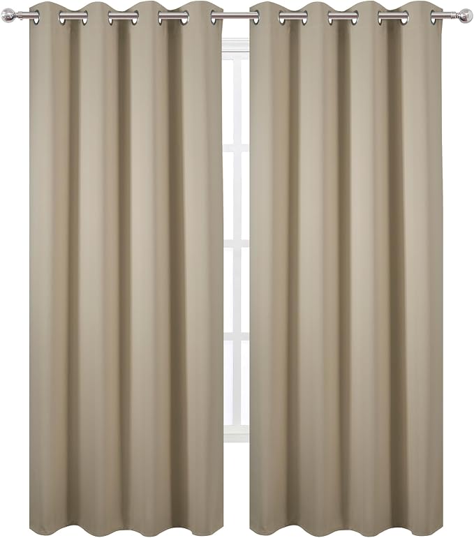 LEMOMO Blackout Curtains 52 x 90 Inch Long Beige Curtains Set of 2 Panels Room - Image 2