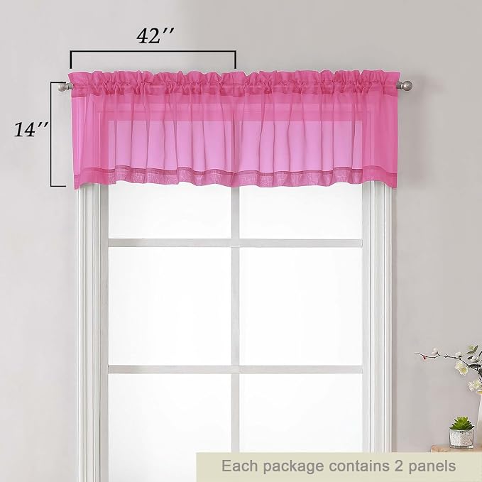 Hot Pink Valances for Windows, Hot Pink Sheer Curtains 14 Inch Length 2 Pack - Image 3